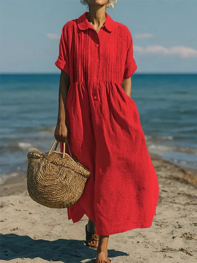 Laura | Katoenen blousejurk voor dames - Rood
