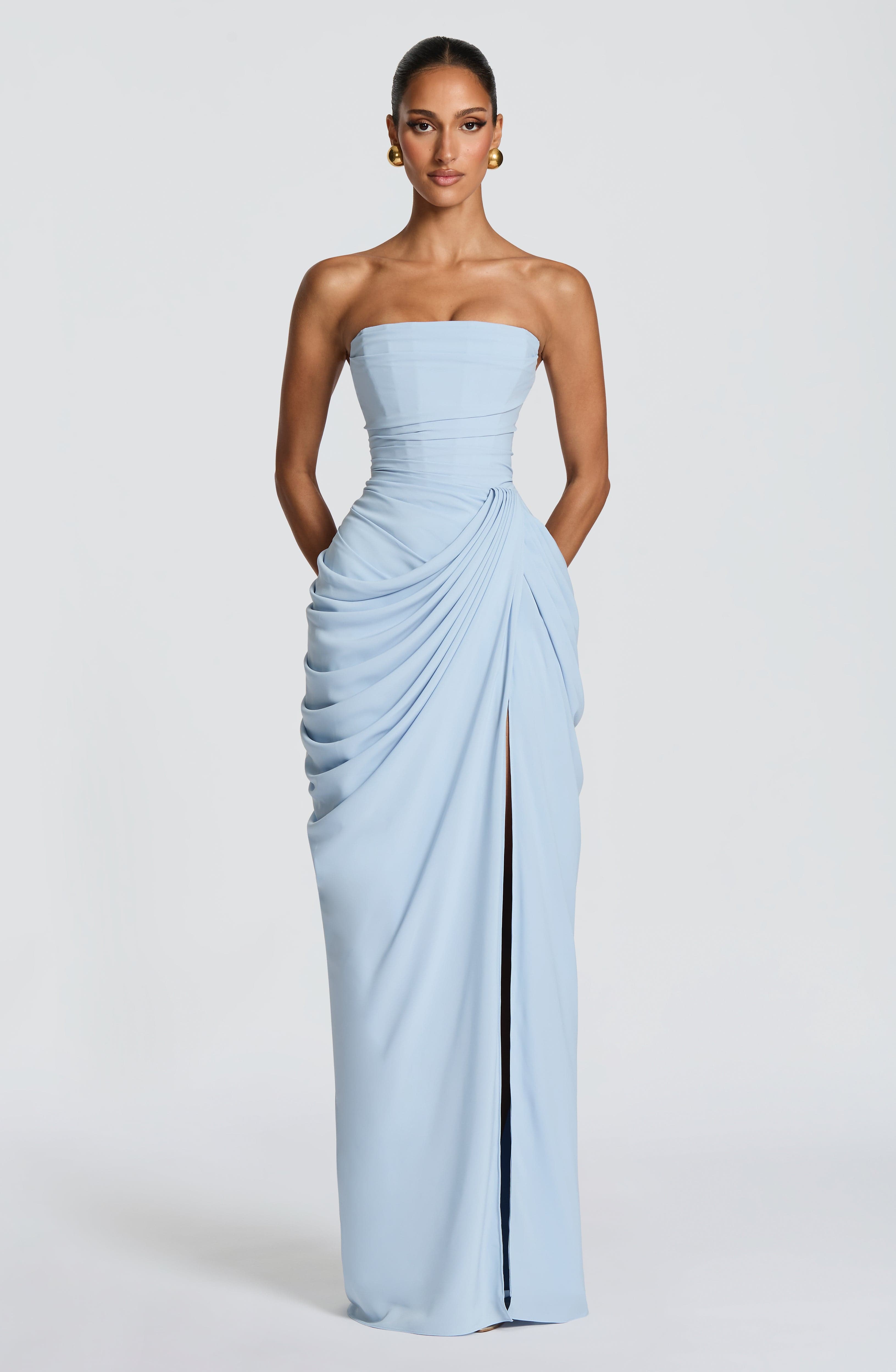 Lauren | Strapless maxi galajurk met split - view 4