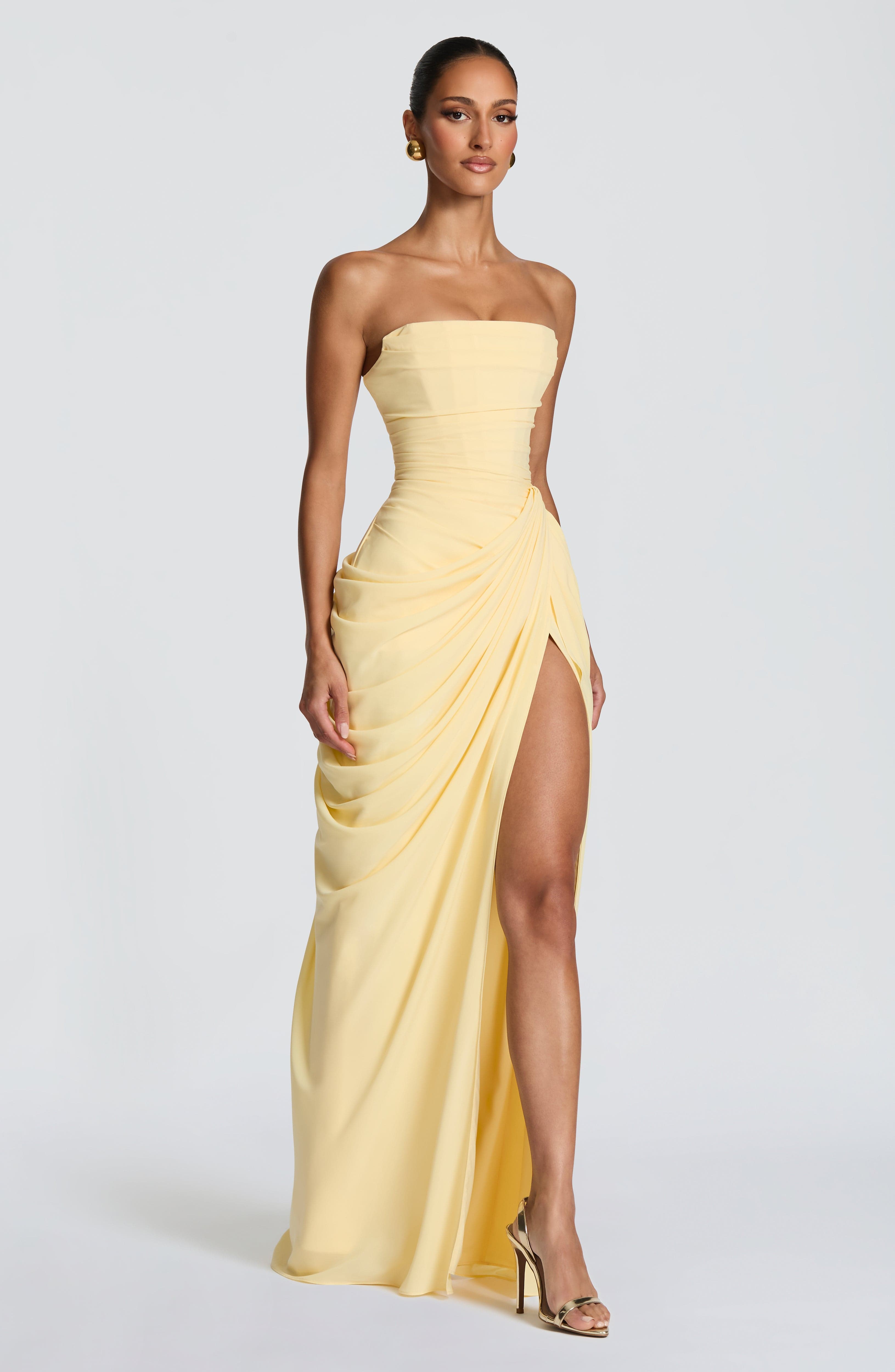 Lauren | Strapless maxi galajurk met split - view 5