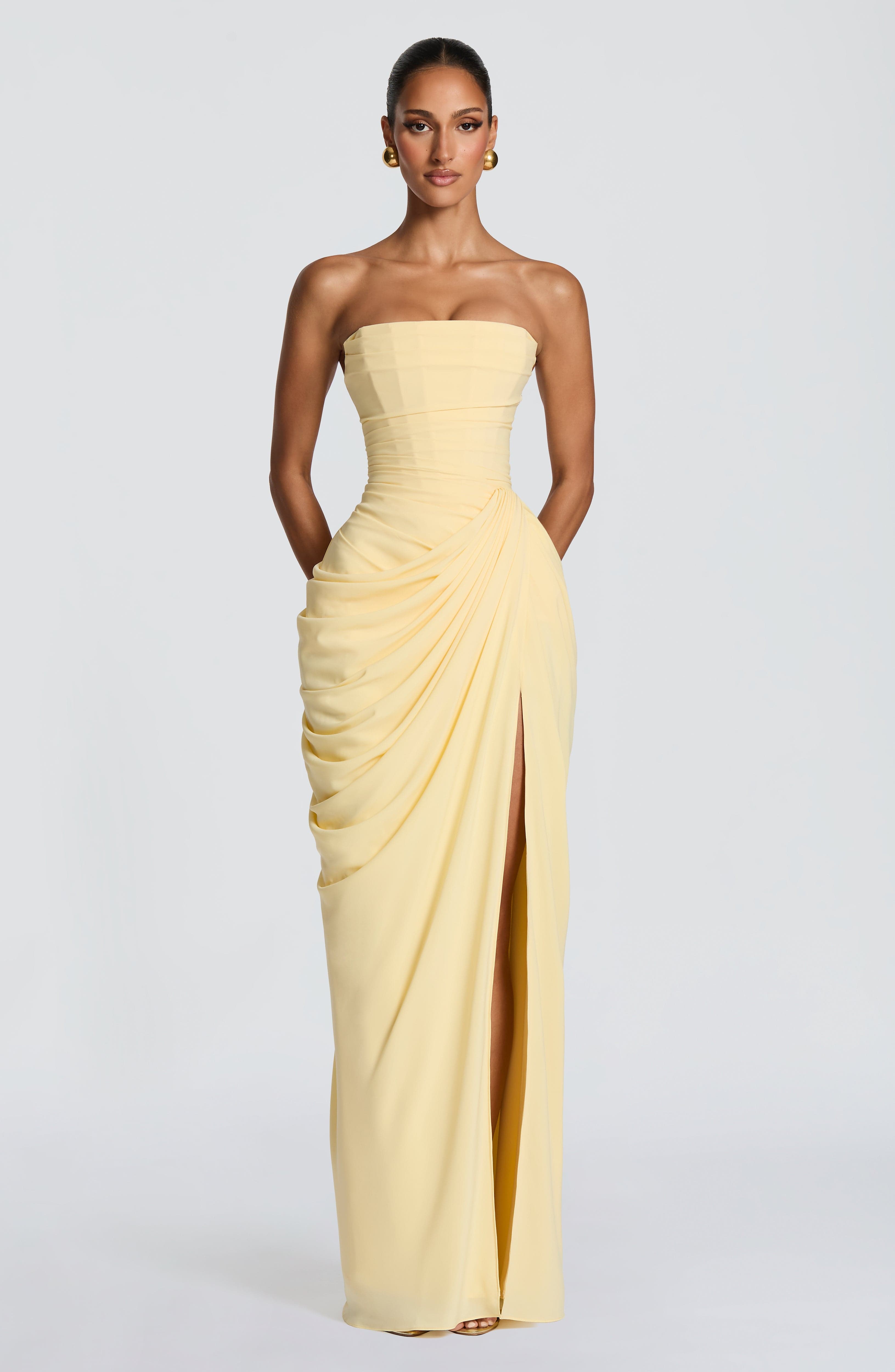 Lauren | Strapless maxi galajurk met split - view 7
