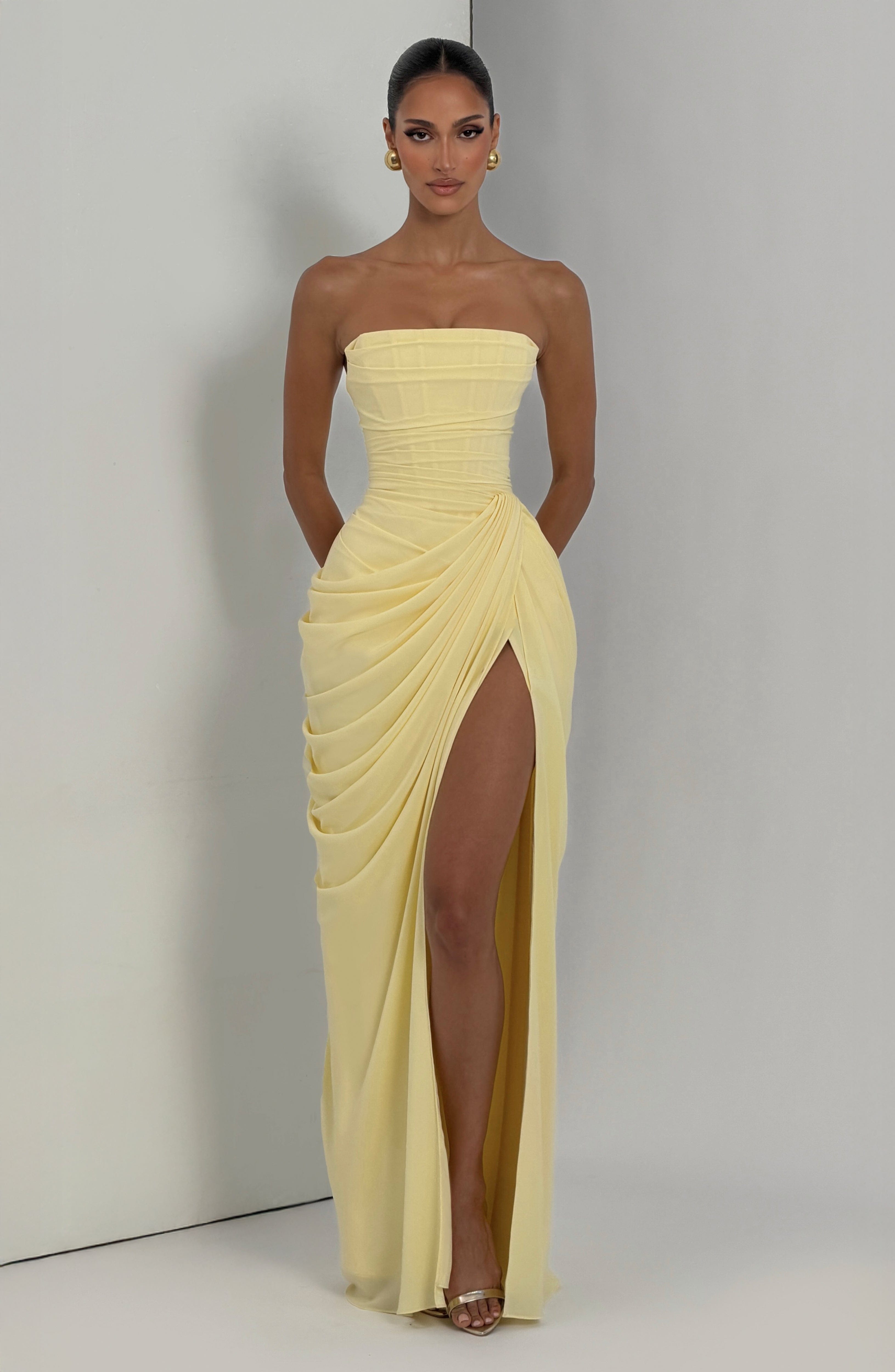 Lauren | Strapless maxi galajurk met split - view 9
