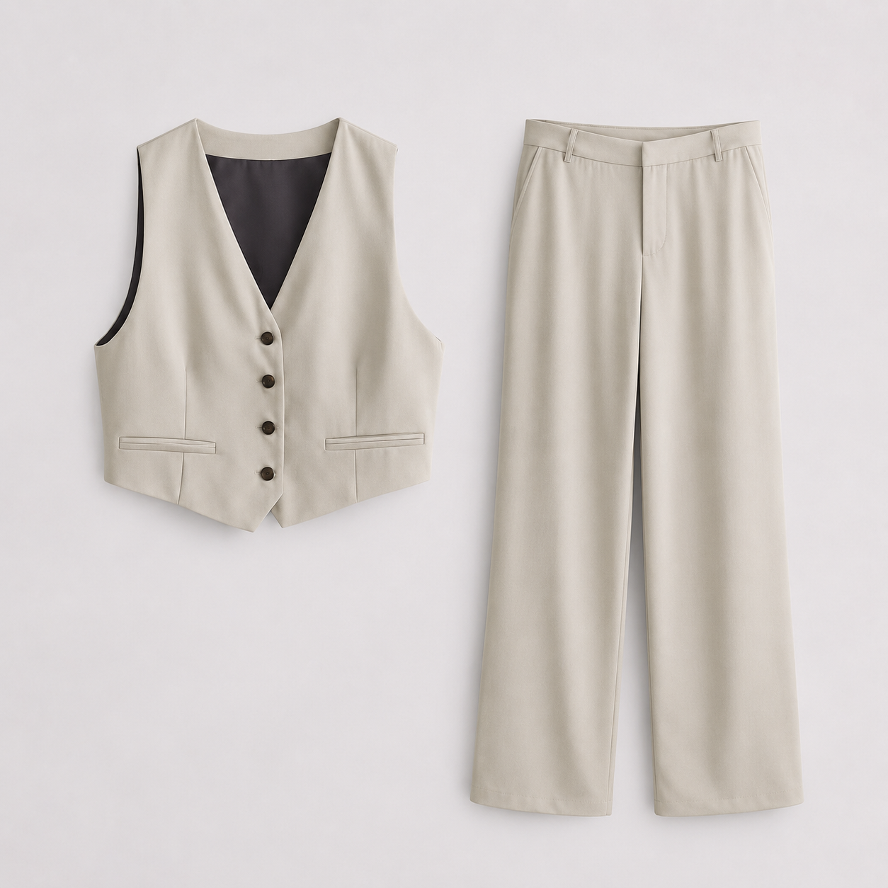 Lena | Twee-delig pak dames met gilet en wijde broek - view 2