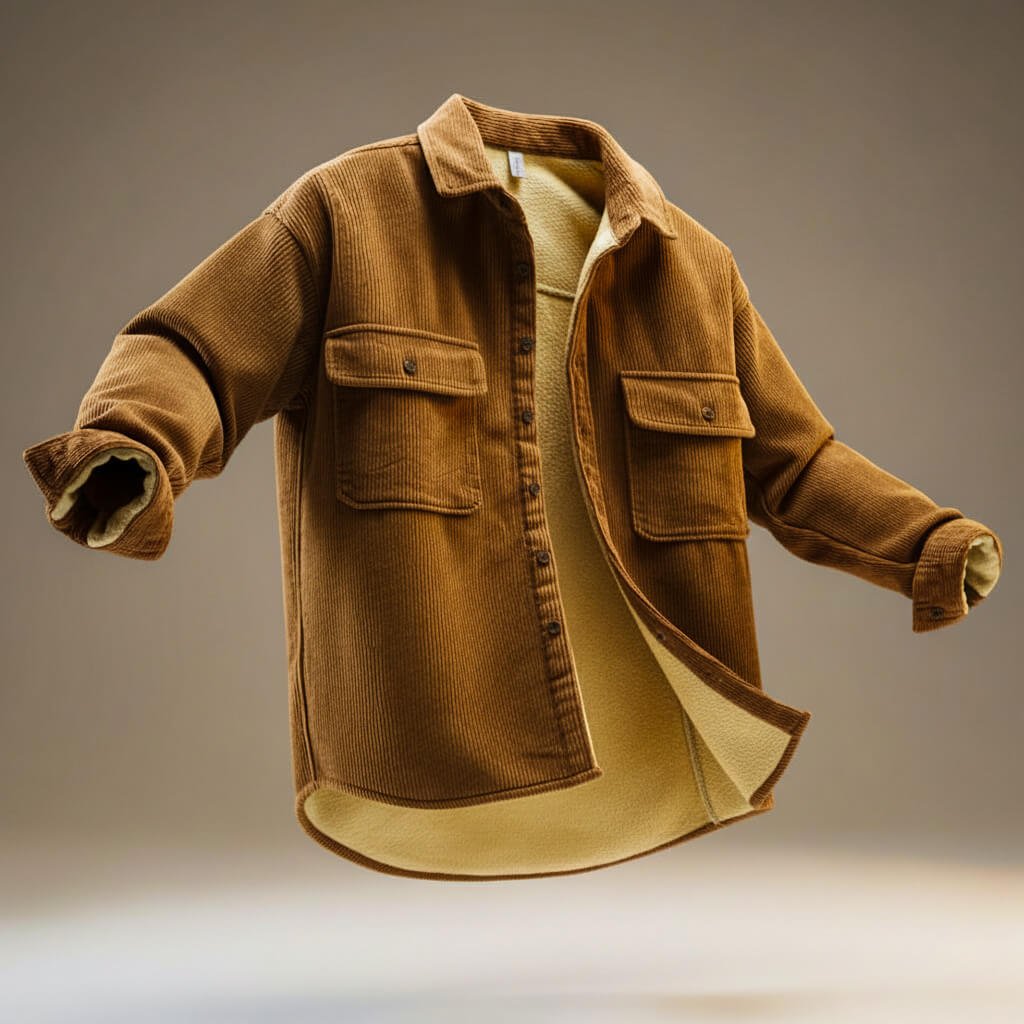 Lennart | Corduroy jas voor heren met teddy voering - Kakibruin