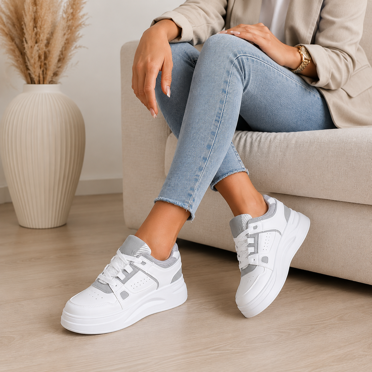 Moderne en comfortabele antislip sneakers voor dames perfect gecombineerd met een casual outfit van Navando.