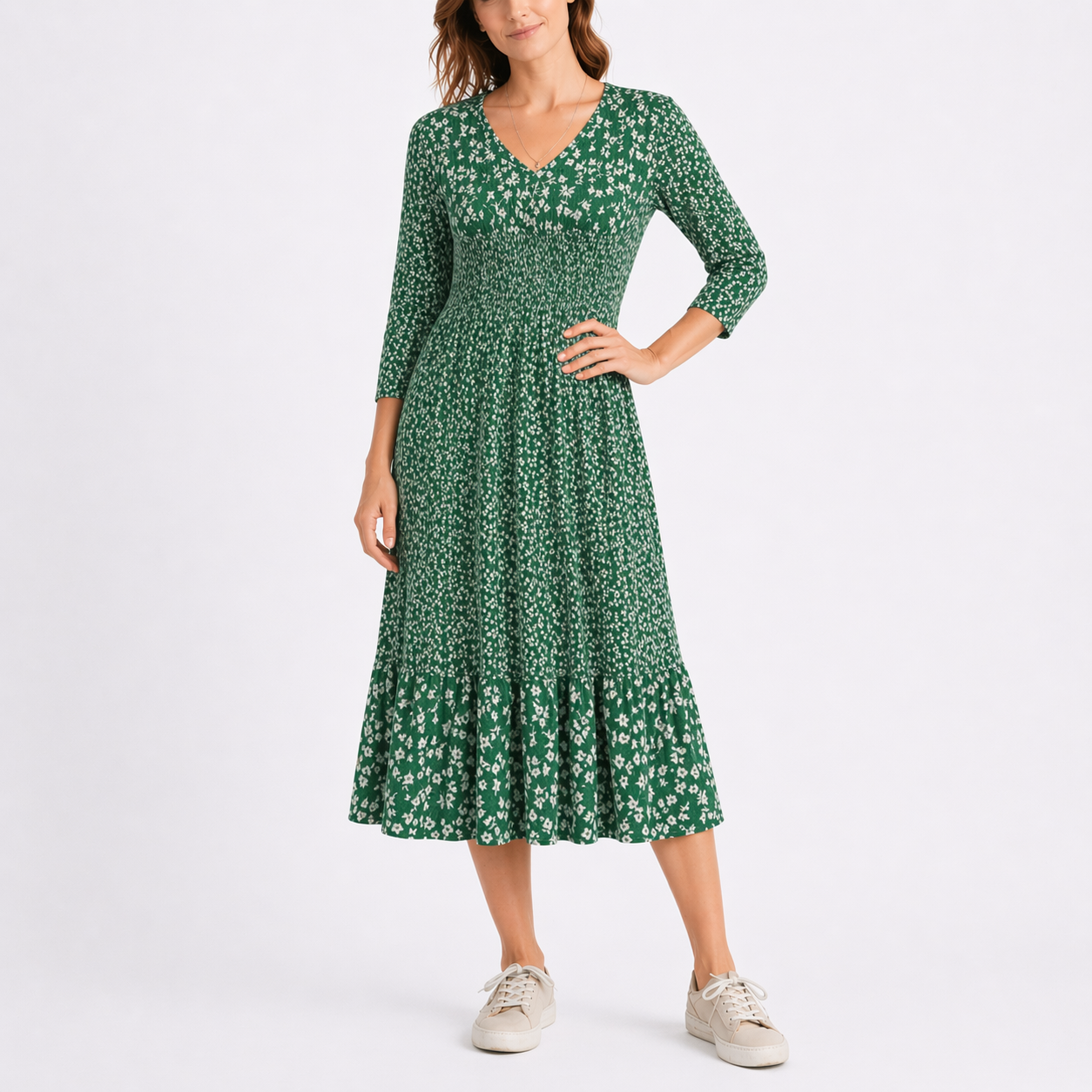 Lieke | Gebloemde midi-jurk voor dames - Groen
