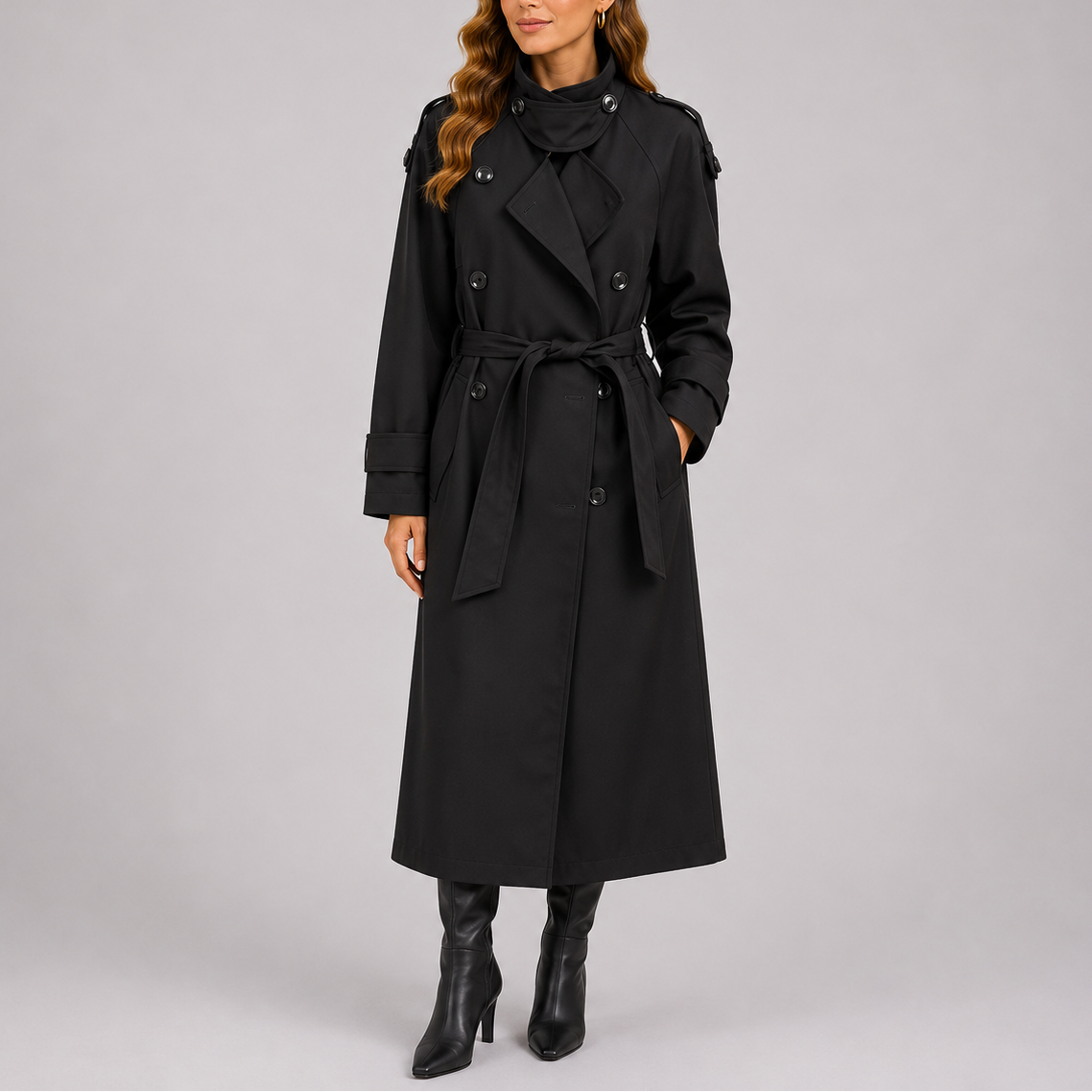 Lieke | Getailleerde trenchcoat met ceintuur - Zwart