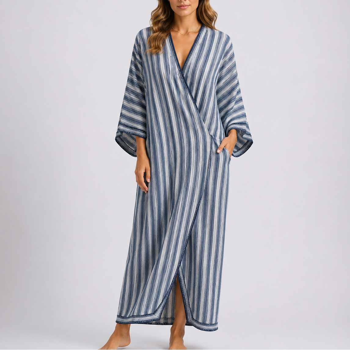 Lisa | Gestreepte maxi kaftanjurk voor dames - Blauw
