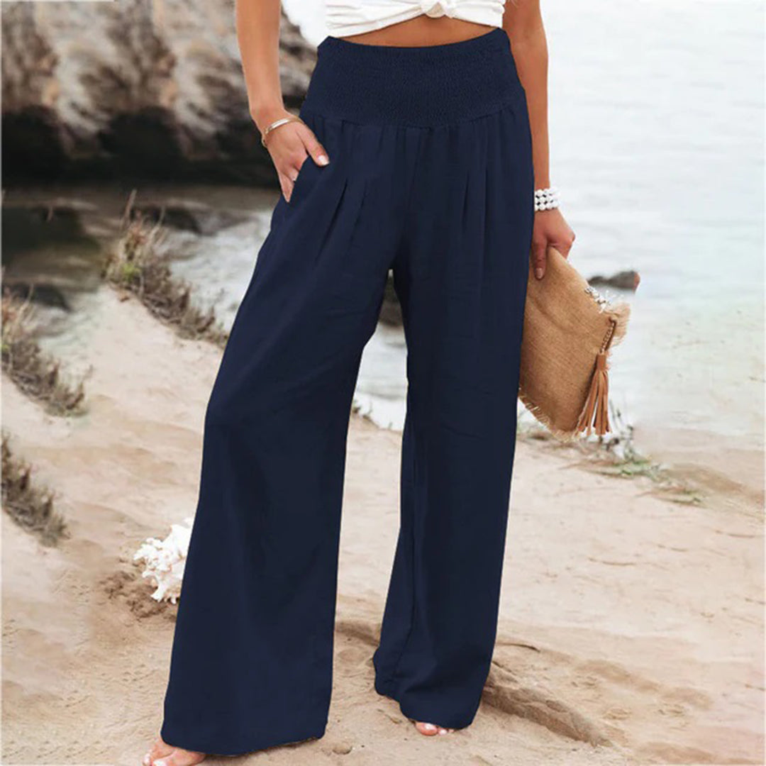 Liza | Wijde zomerbroek voor dames met hoge taille - Donkerblauw