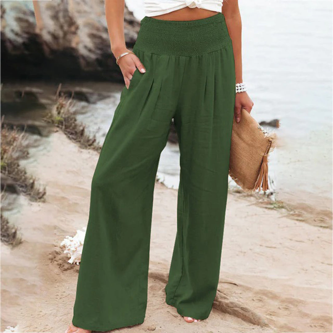 Liza | Wijde zomerbroek voor dames met hoge taille - Donkergroen