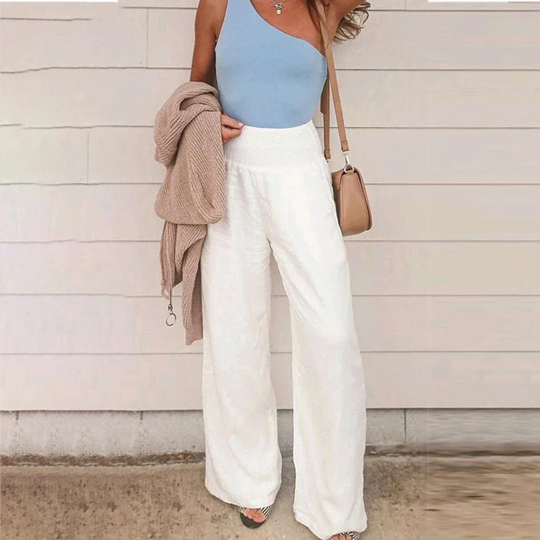 Liza | Wijde zomerbroek voor dames met hoge taille - Wit