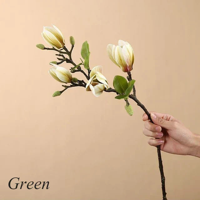 Loek | Kunsttak met magnolia bloemen - Groen