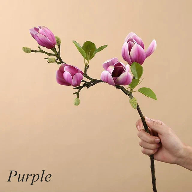 Loek | Kunsttak met magnolia bloemen - Paars