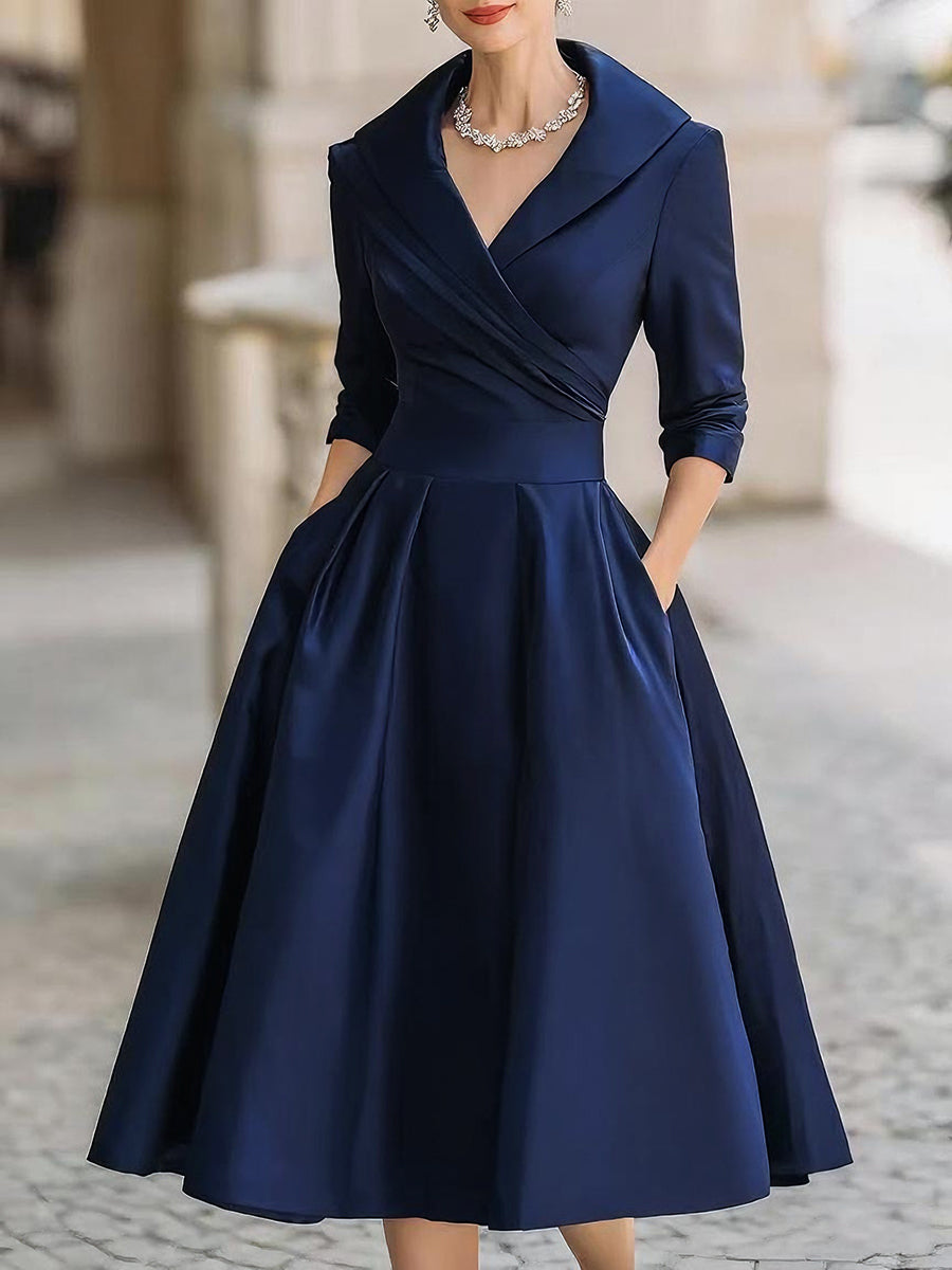 Loes | Elegante galajurk met V-hals - Marineblauw