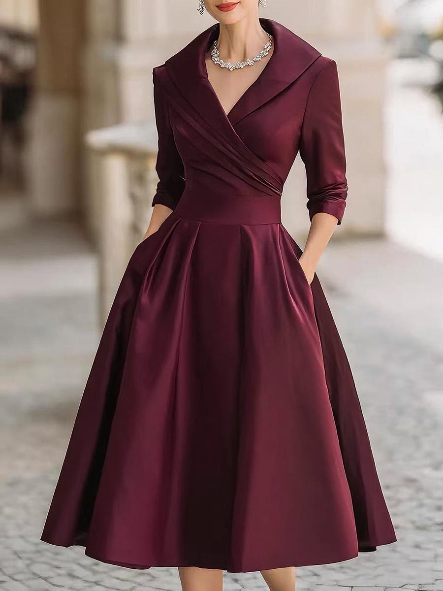 Loes | Elegante galajurk met V-hals - Wijnrood