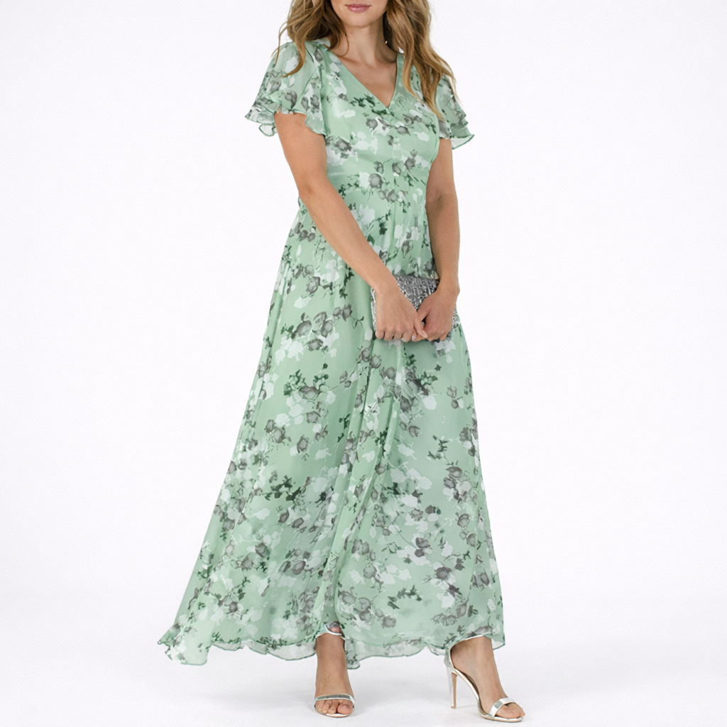 Loes | Maxi jurk met bloemen voor dames - Groen