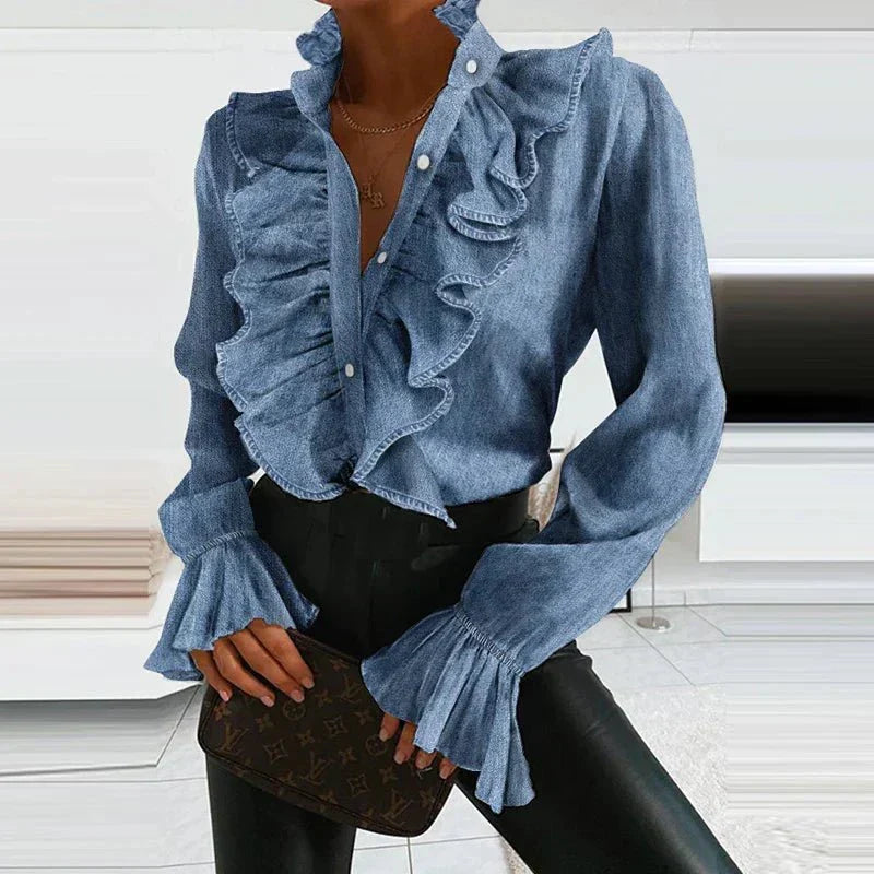 Lois | Chiffon blouse met ruches voor dames - Blauw