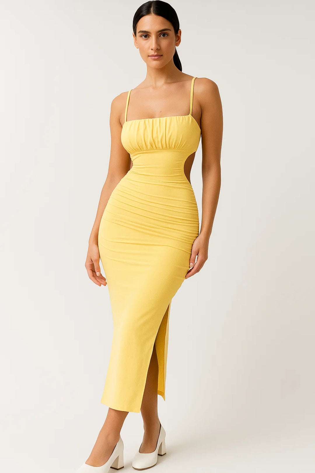 Lotte | Bodycon midi jurk voor dames - Geel