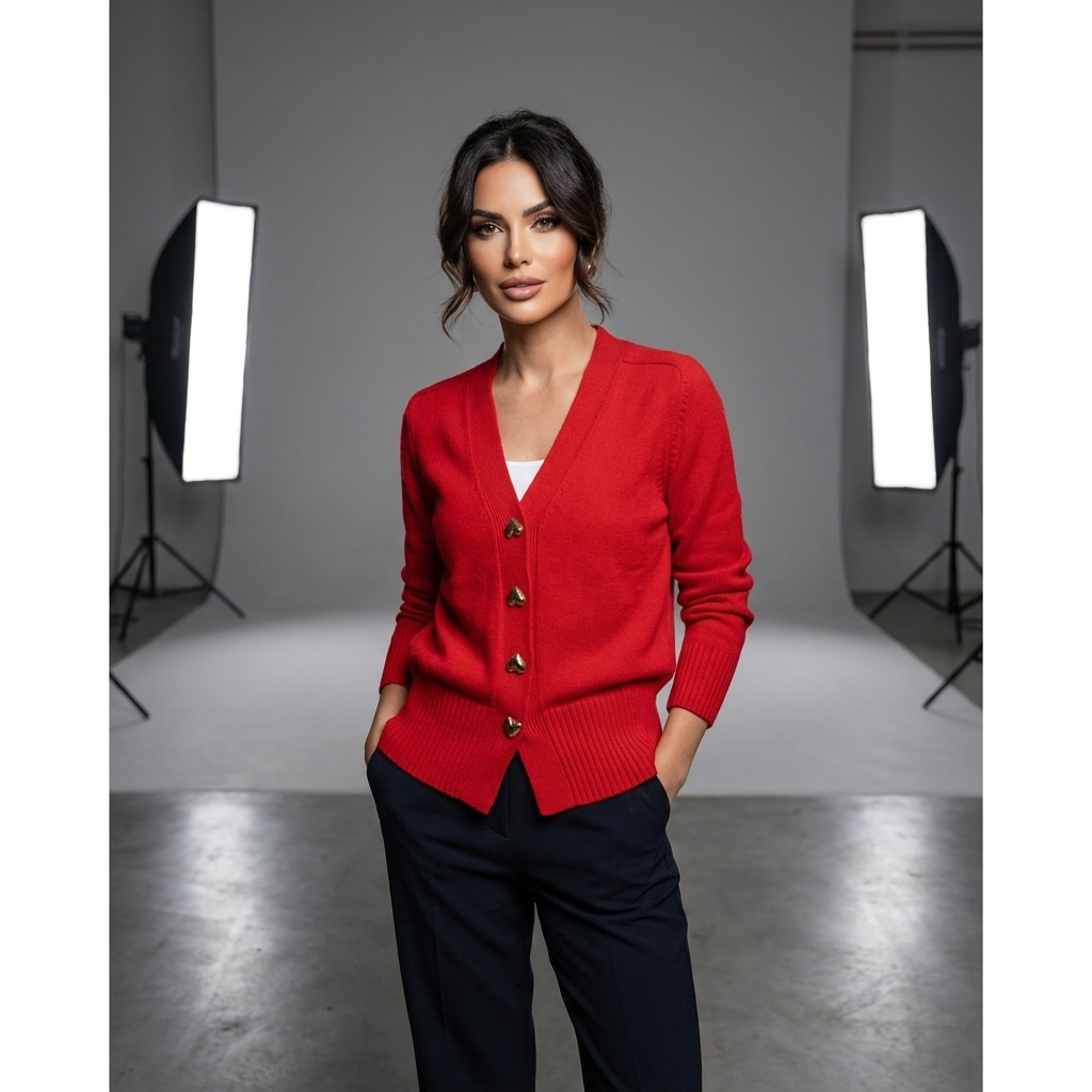 Lotte | Gebreid vest met V-hals voor dames - Rood