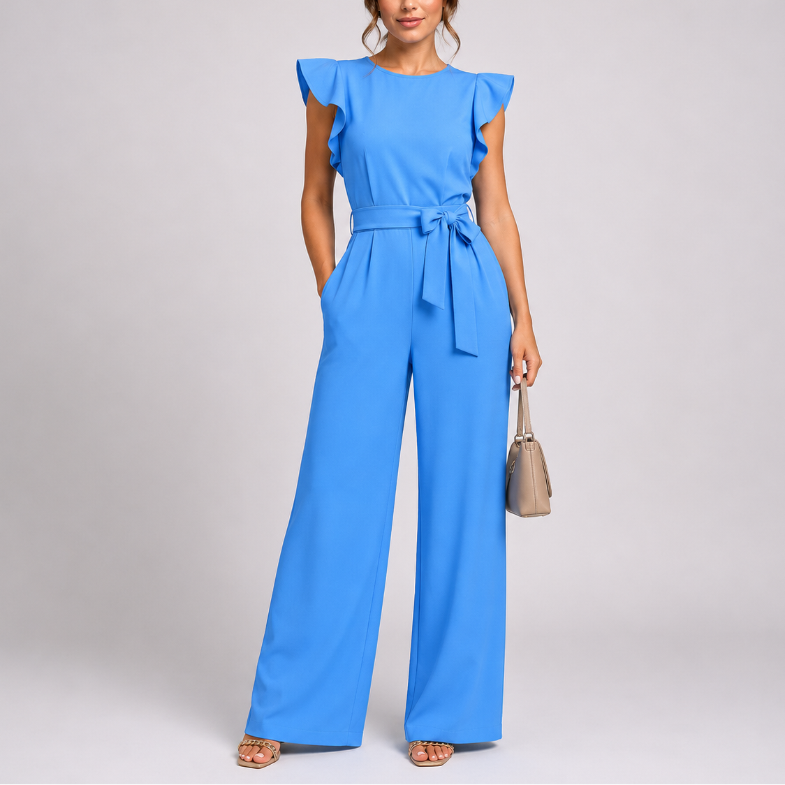 Lotte | Wijde jumpsuit met ruches voor dames - Blauw