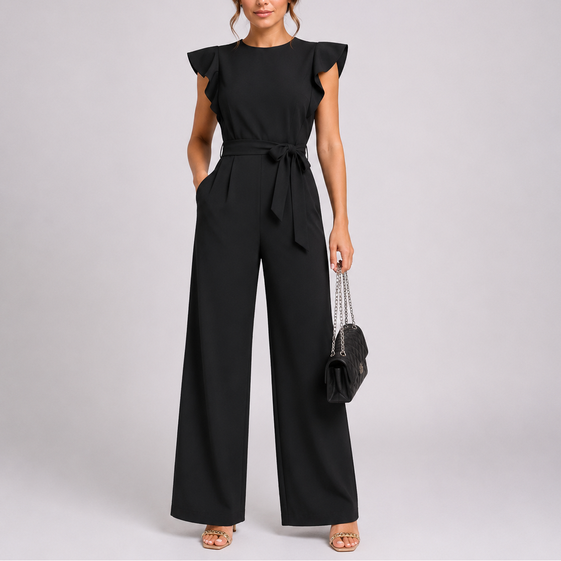 Lotte | Wijde jumpsuit met ruches voor dames - Zwart