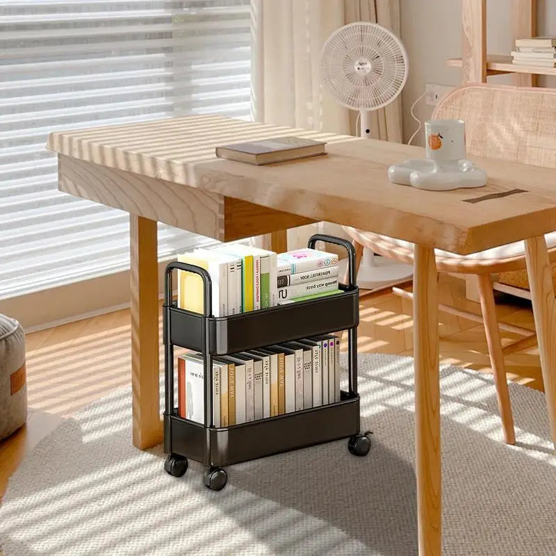 Lucas | Mobiele boekenwagen met 2 etages en wielen - Zwart