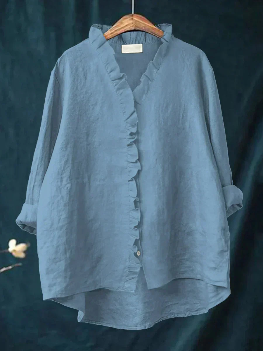 Lynn | Blouse met ruches en V-hals voor dames - Blauw