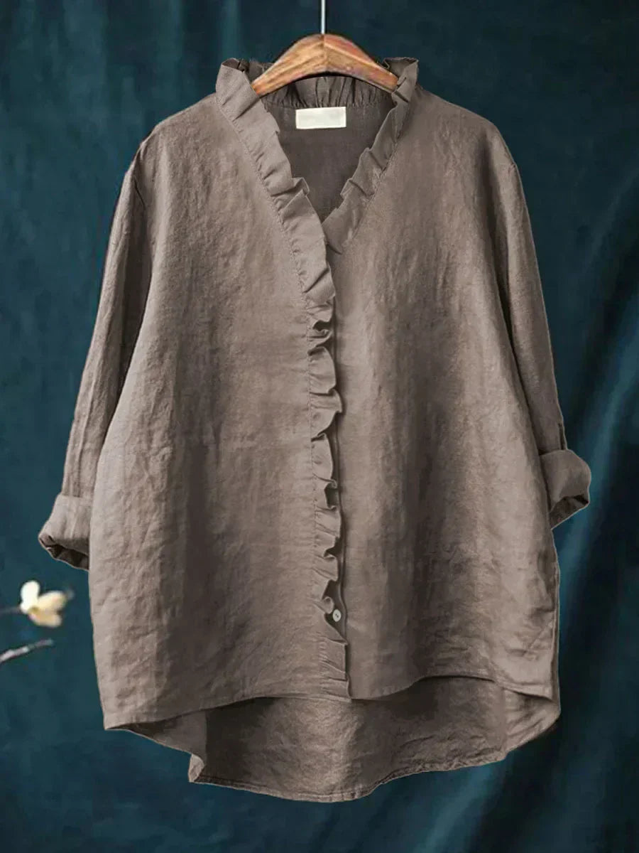 Lynn | Blouse met ruches en V-hals voor dames - Donkergrijs