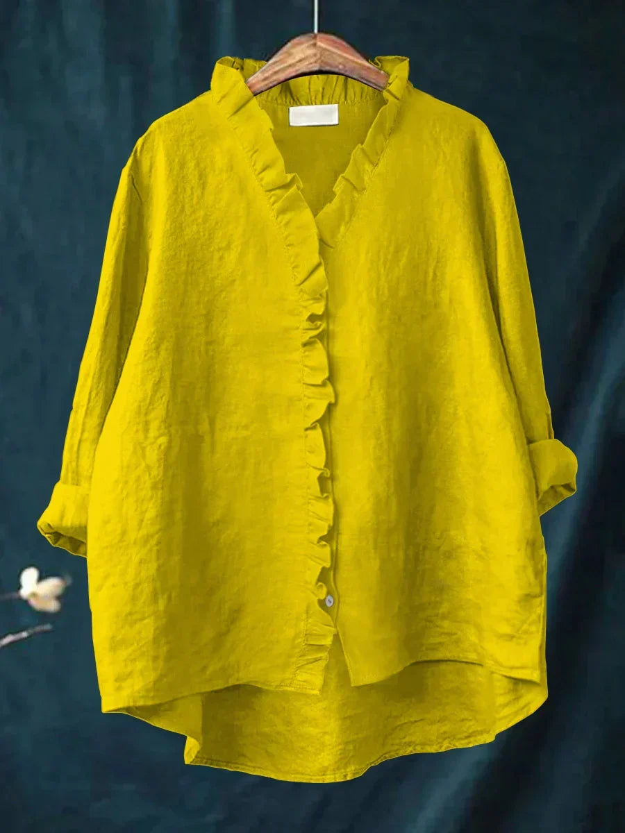 Lynn | Blouse met ruches en V-hals voor dames - Geel