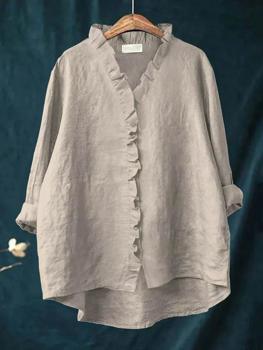 Lynn | Blouse met ruches en V-hals voor dames - Grijs