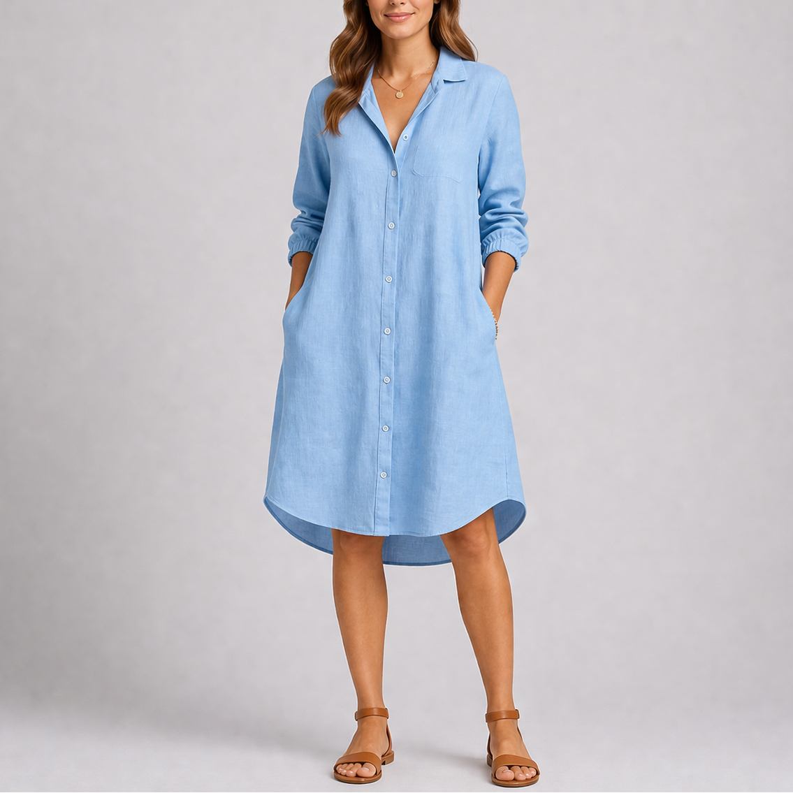 Lynn | Blousejurk voor dames met lange mouwen - lichtblauw