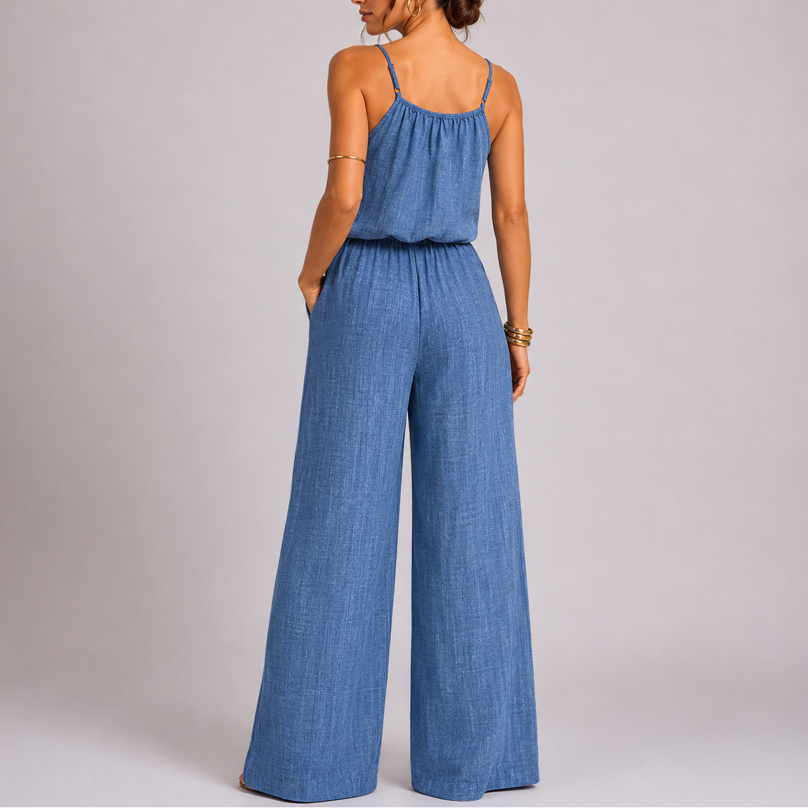 Lynn | Jumpsuit dames met spaghettibandjes en wijde pijpen - view 5