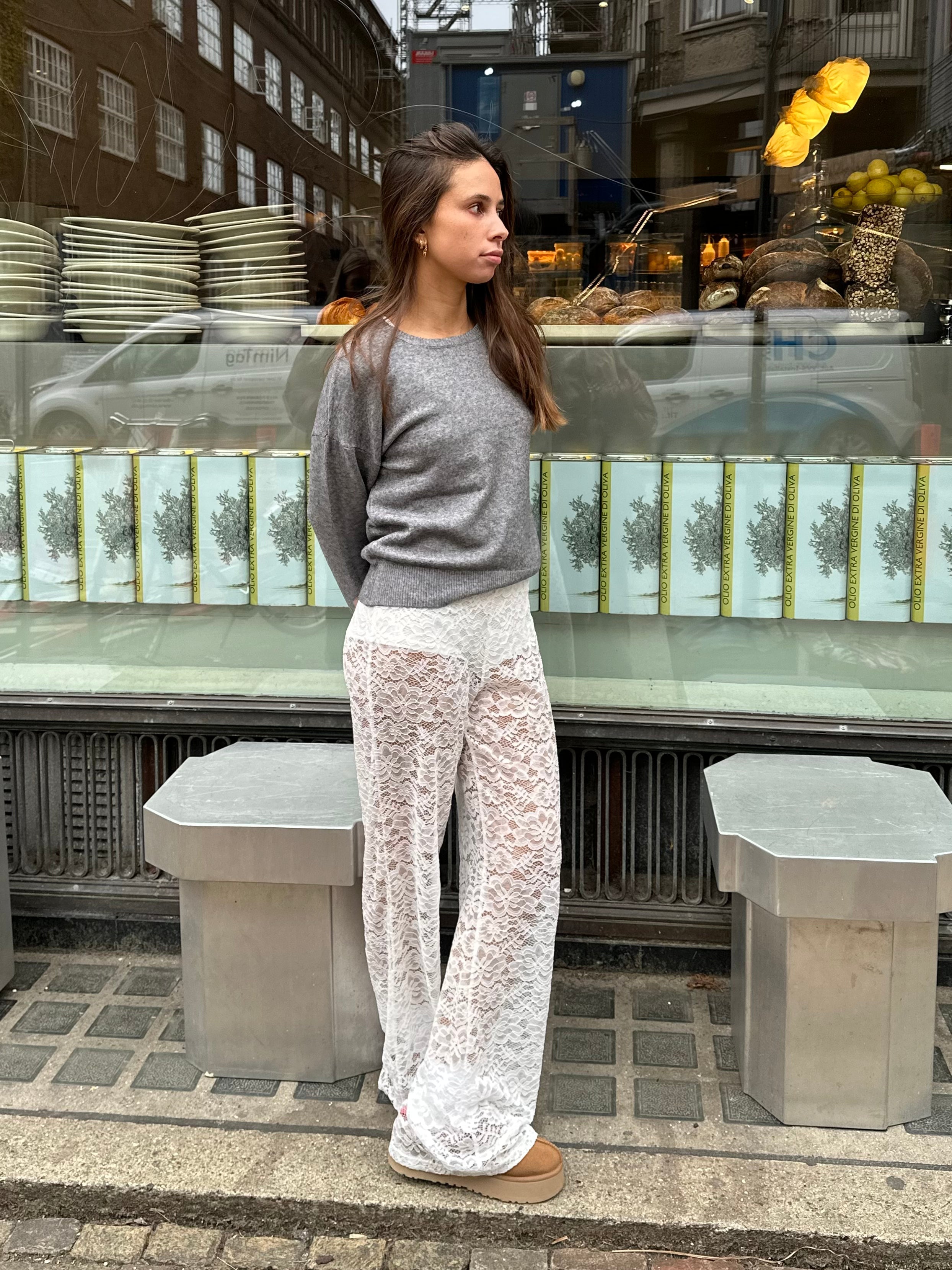 Lynn | Kanten flared broek voor dames - Wit