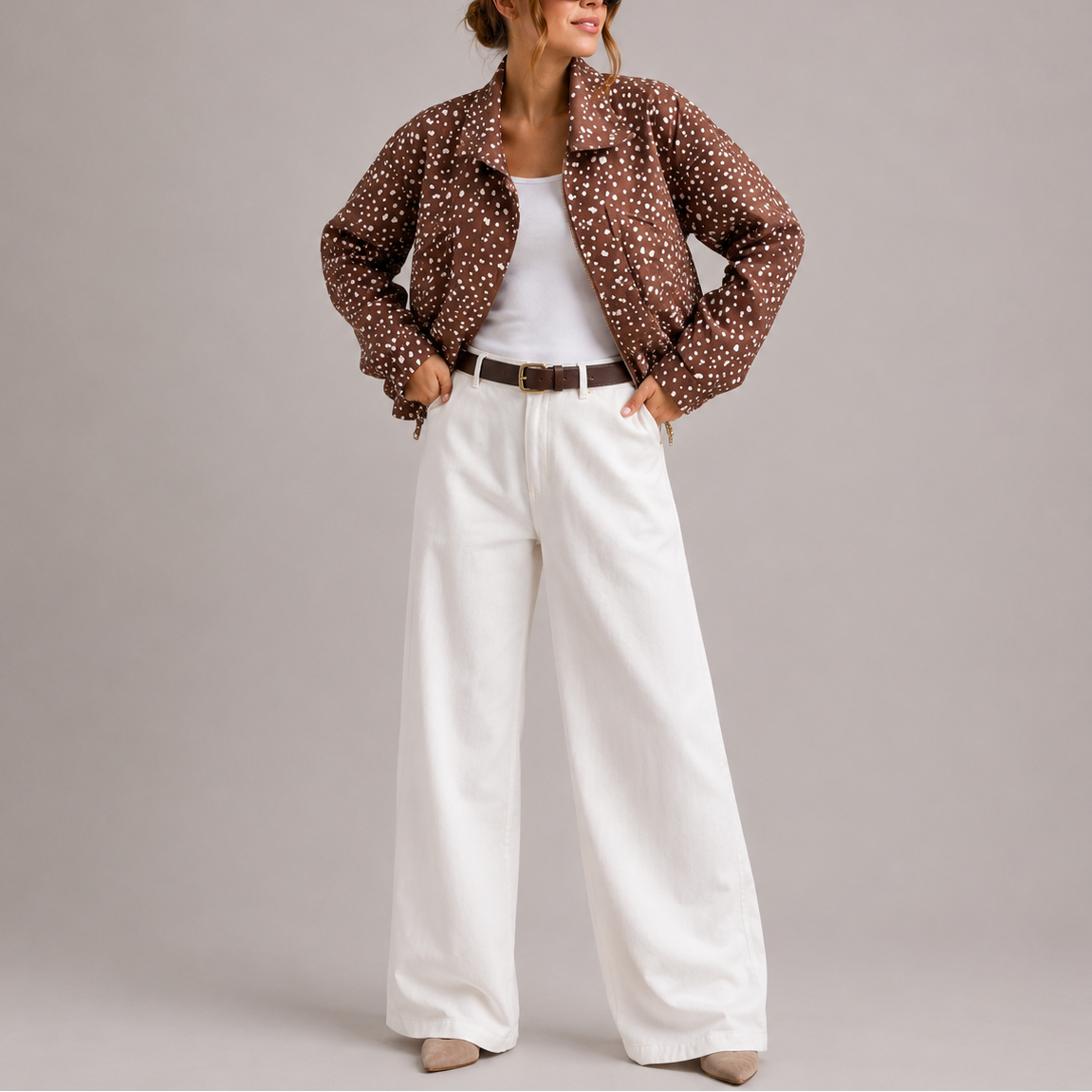 Maaike | Cropped bomberjas met stippen voor dames - view 2