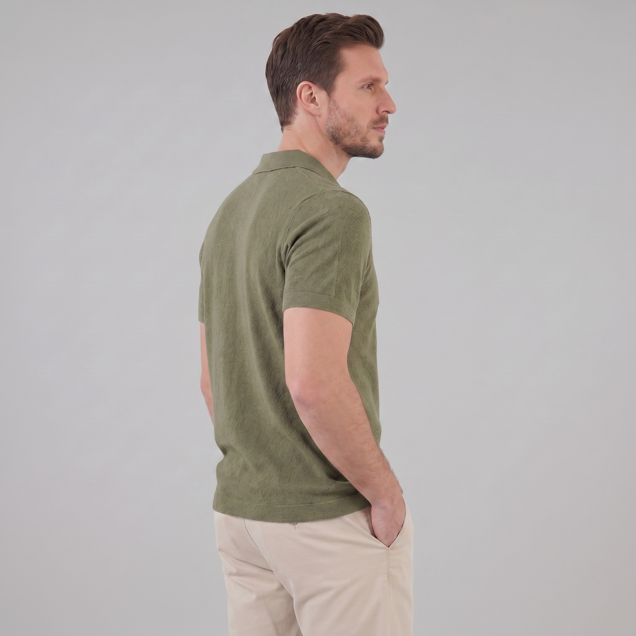 Maarten | Herenpolo met V-hals van katoenmix - Beige