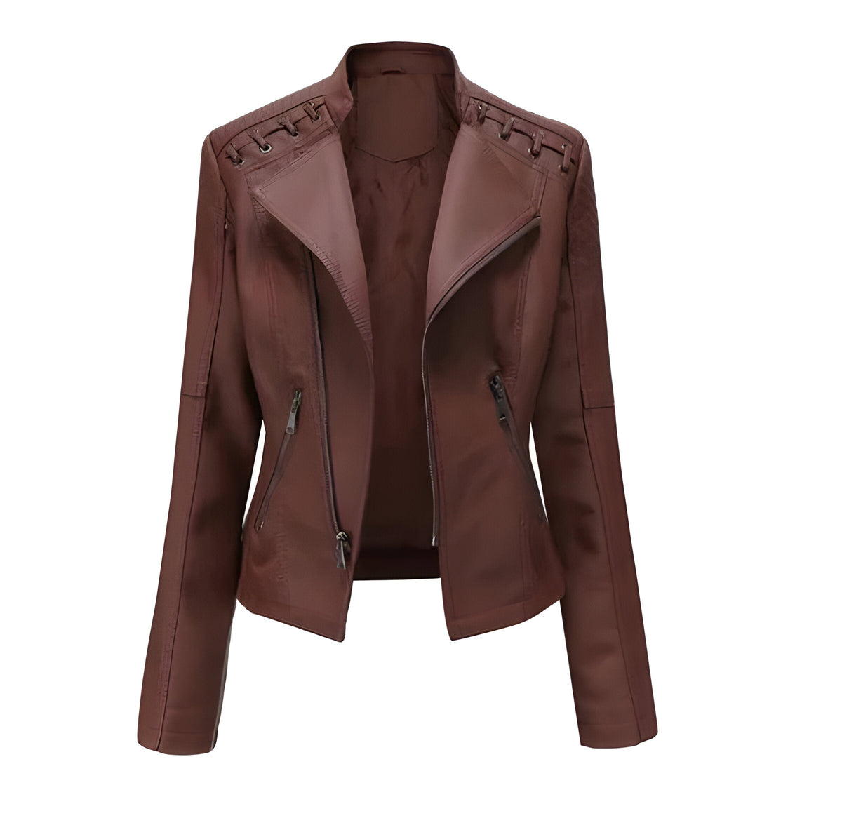 Machteld | Imitatieleren jas voor dames, kort model - Bruin