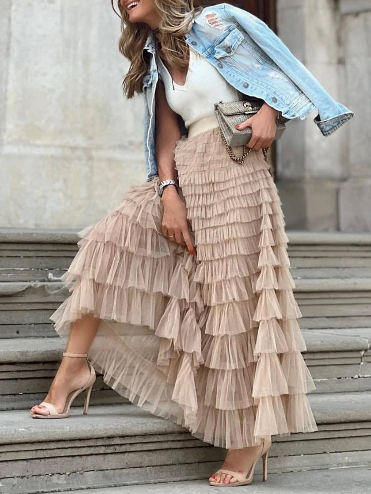 Ellen - Elegante en Tulle Lange Rok met Comfortabele Tailleband