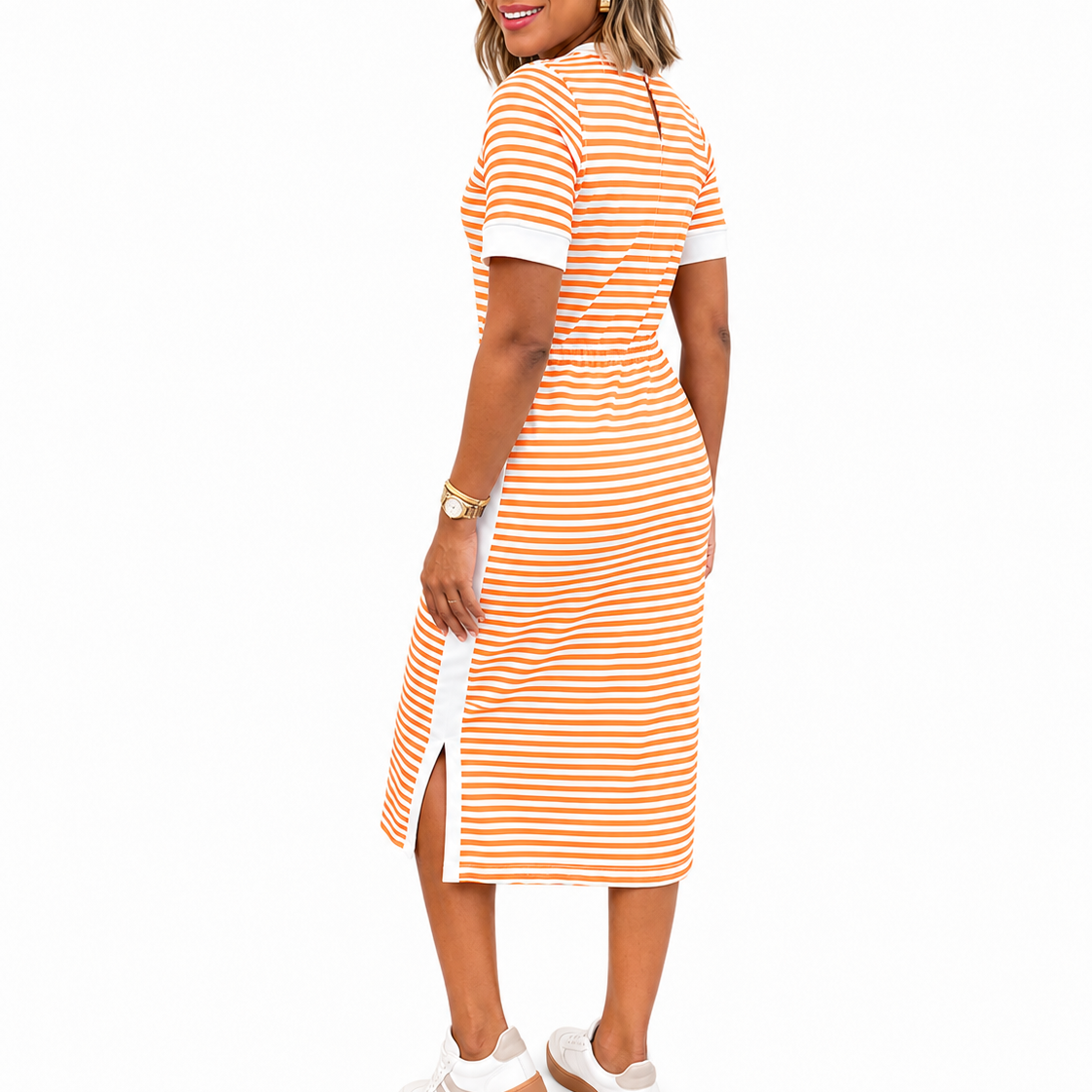 Marije | Gestreepte midi t-shirtjurk voor dames - view 9