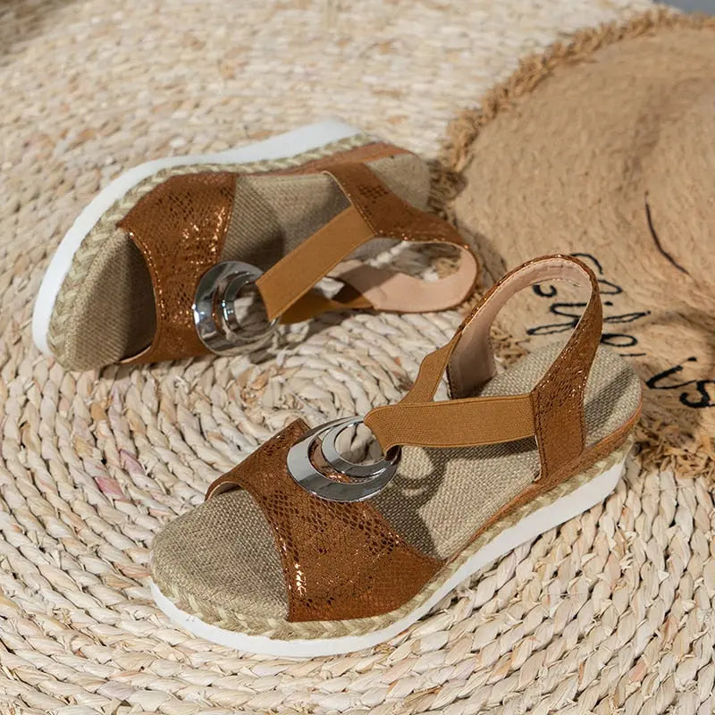 Marion | Espadrille sleehak sandalen voor dames - Bruin
