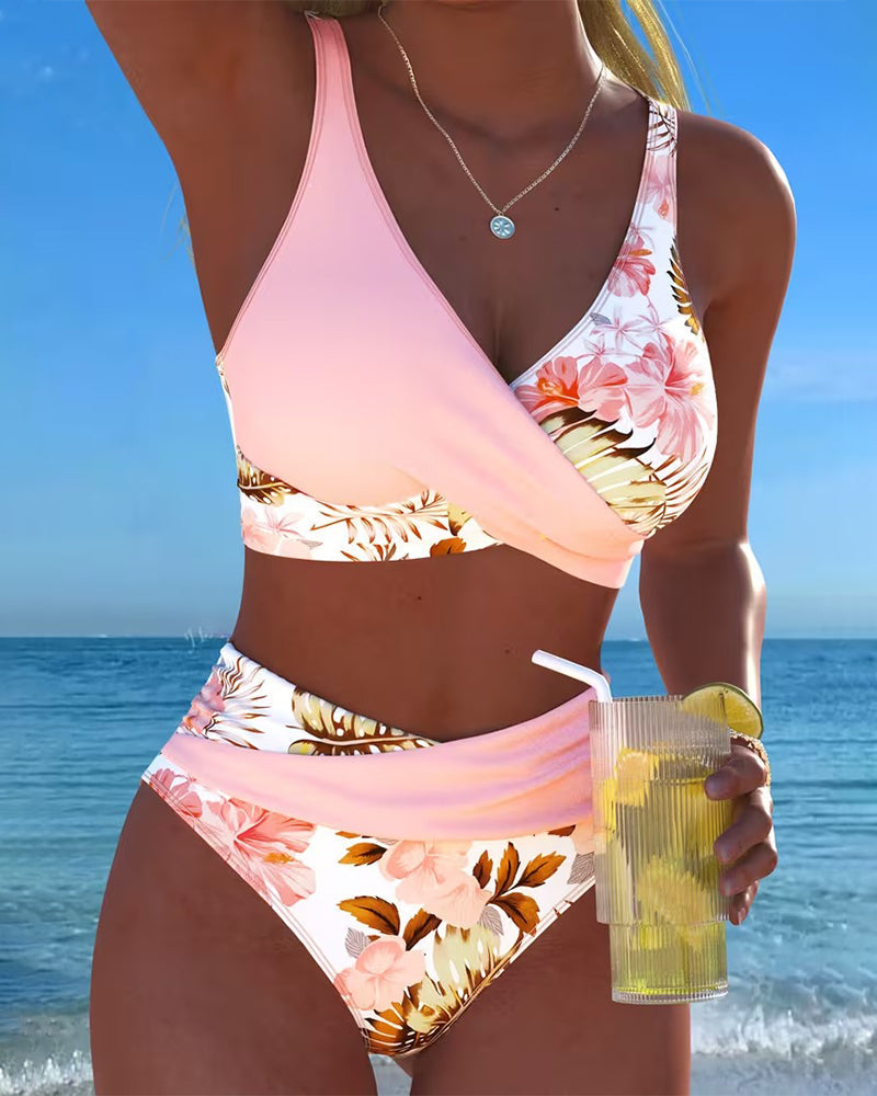 Marit | Bikini met hoge taille en bloemenprint - Roze
