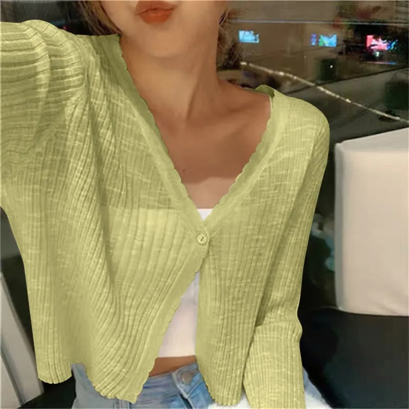 Marloes | Cropped gebreid vest voor dames - Groen