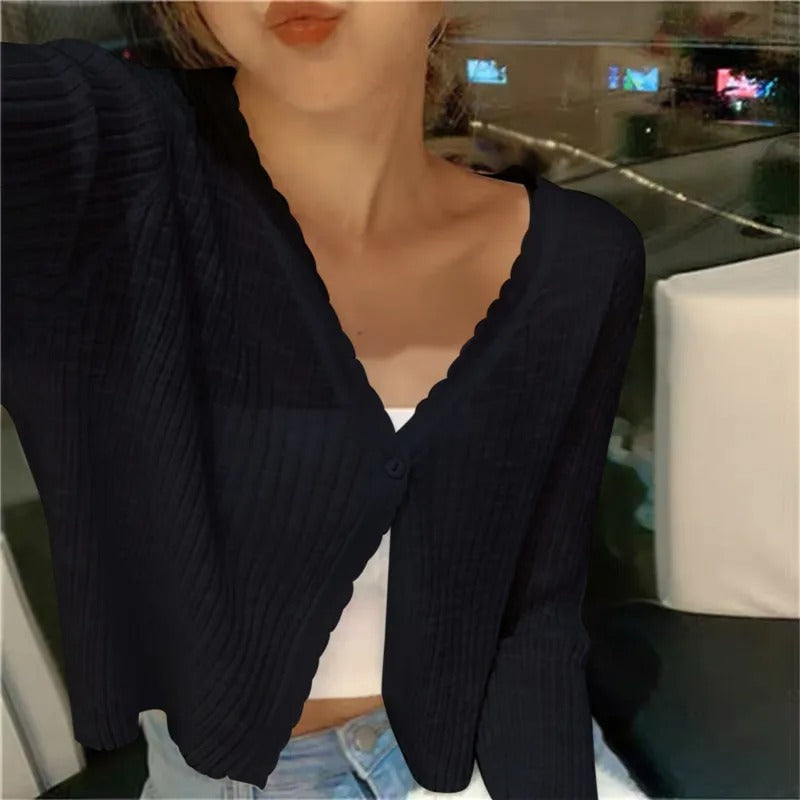 Marloes | Cropped gebreid vest voor dames - Zwart