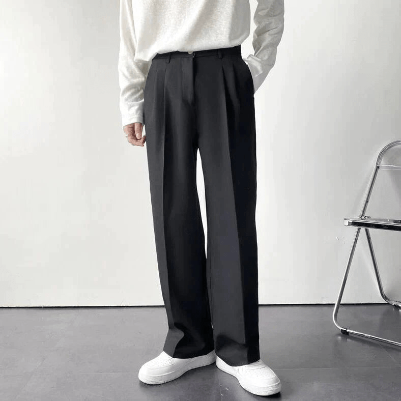 Martijn | Wijde pantalon voor heren met plooien - Zwart