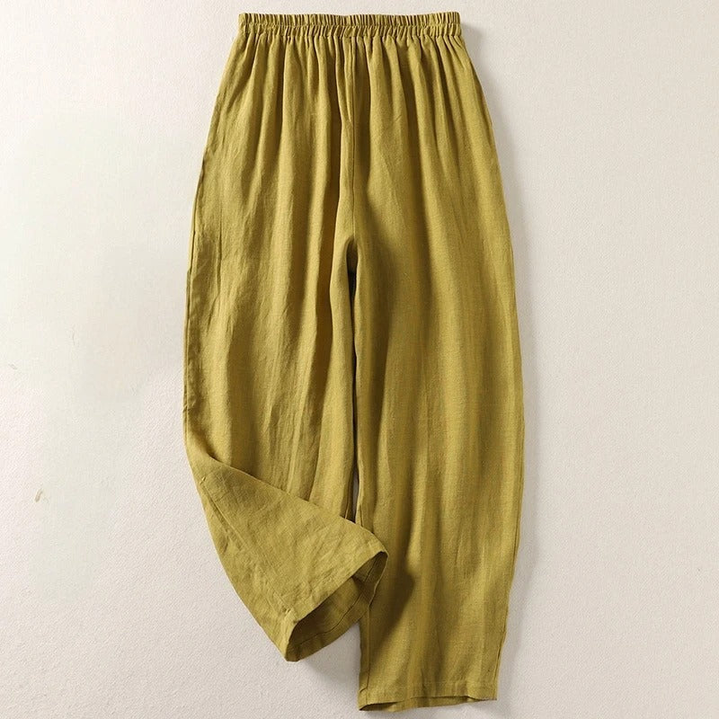 Maud | Wijde broek voor dames met hoge taille - Olijfgroen