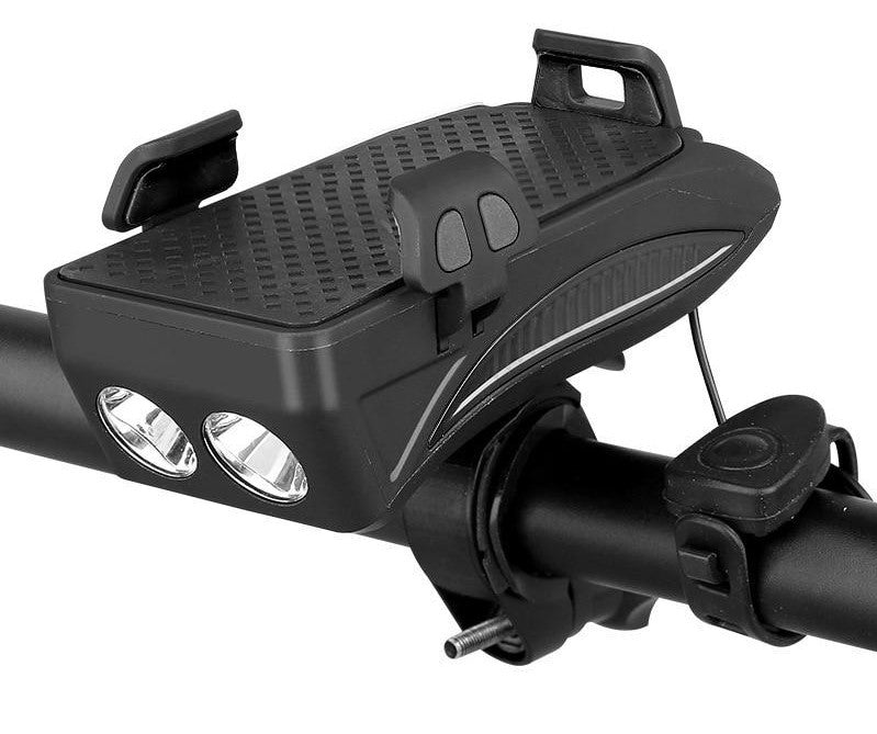 Max | 4-in-1 fietsgadget met telefoonhouder en verlichting - Zwart