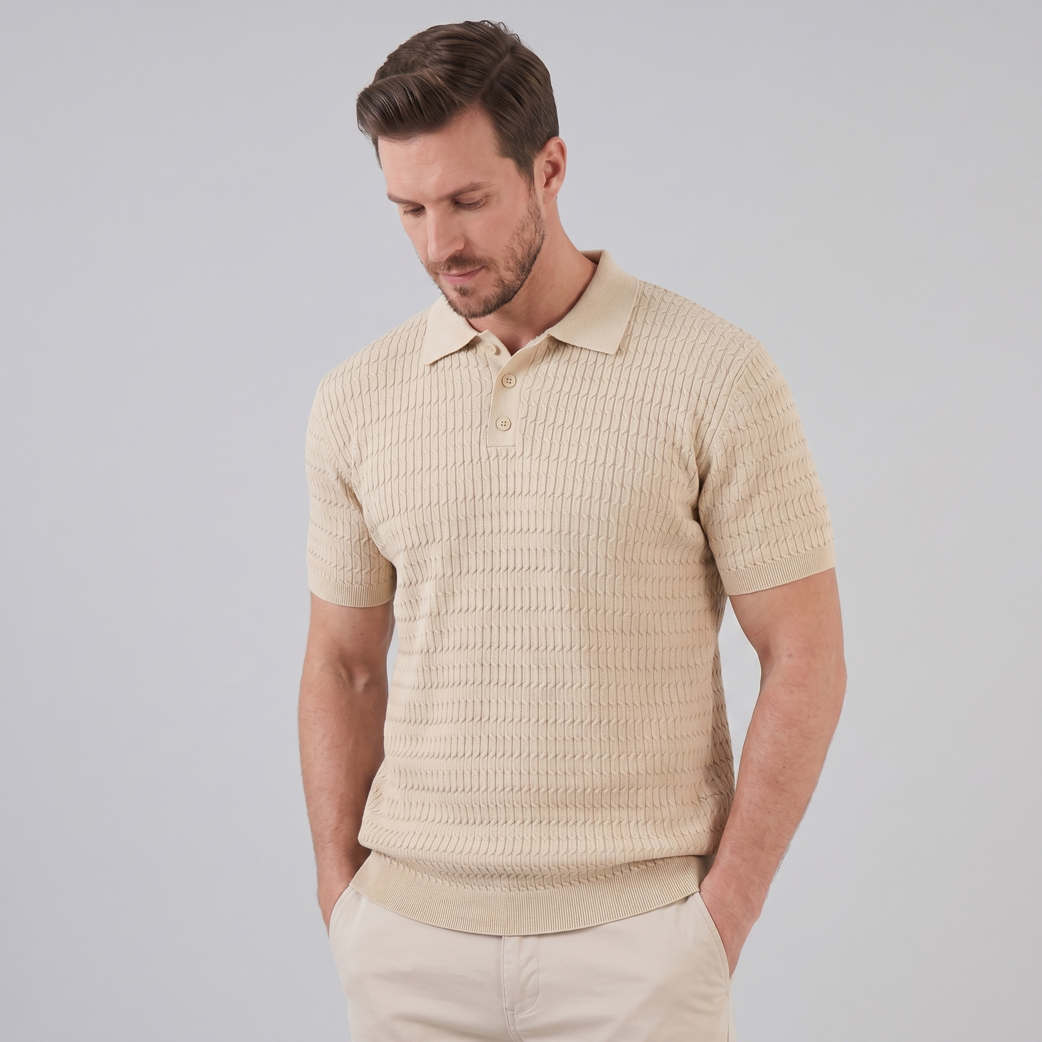 Mees | Gebreide polo voor heren, slim fit - view 4