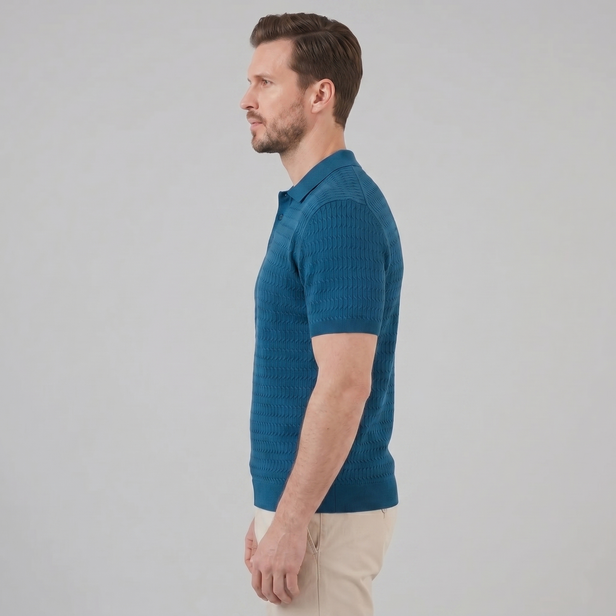 Mees | Gebreide polo voor heren, slim fit - Koffie