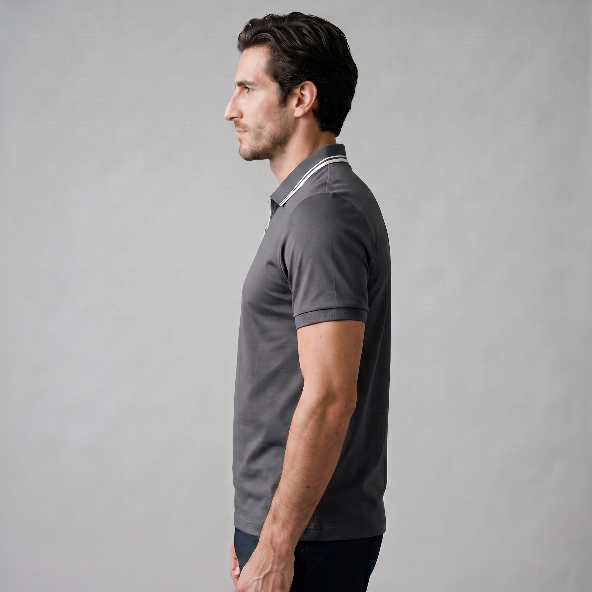 Mees | Poloshirt heren met korte mouw en rits - Donkergrijs