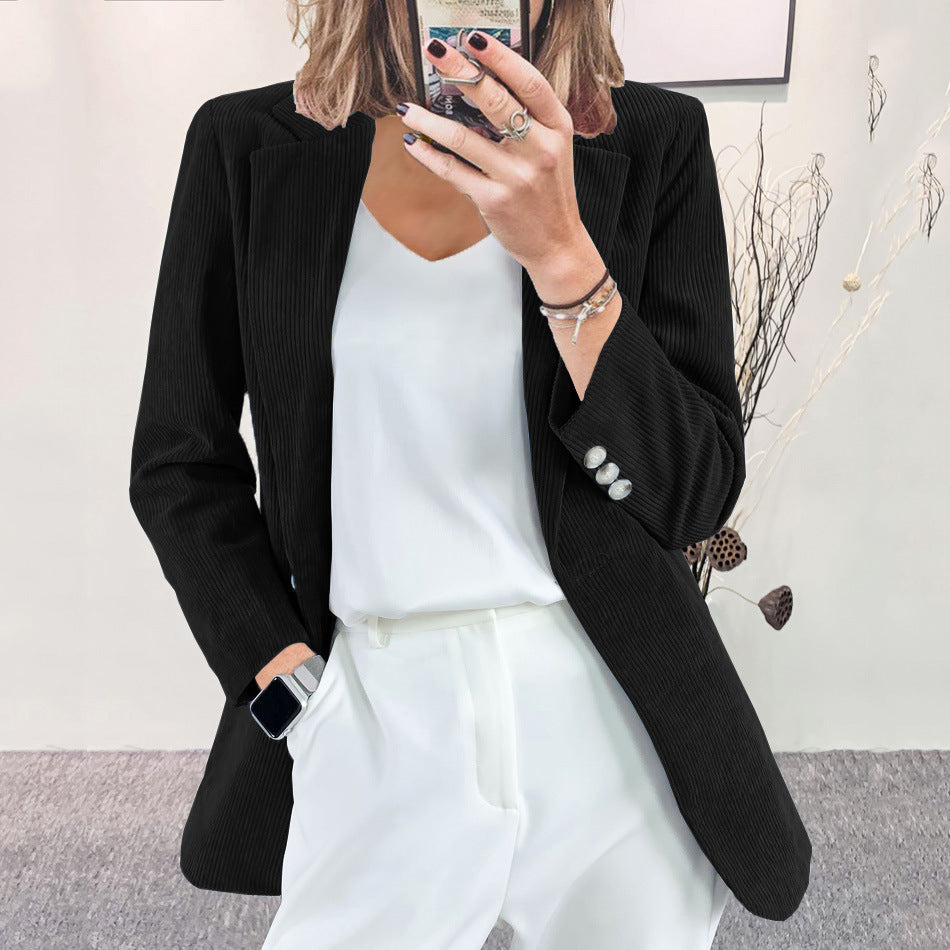 Mette | Corduroy blazer voor dames in roestbruin - Zwart