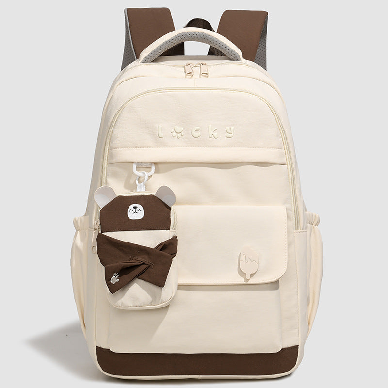 Mick | Ruime schoolrugzak met beertasje - Beige