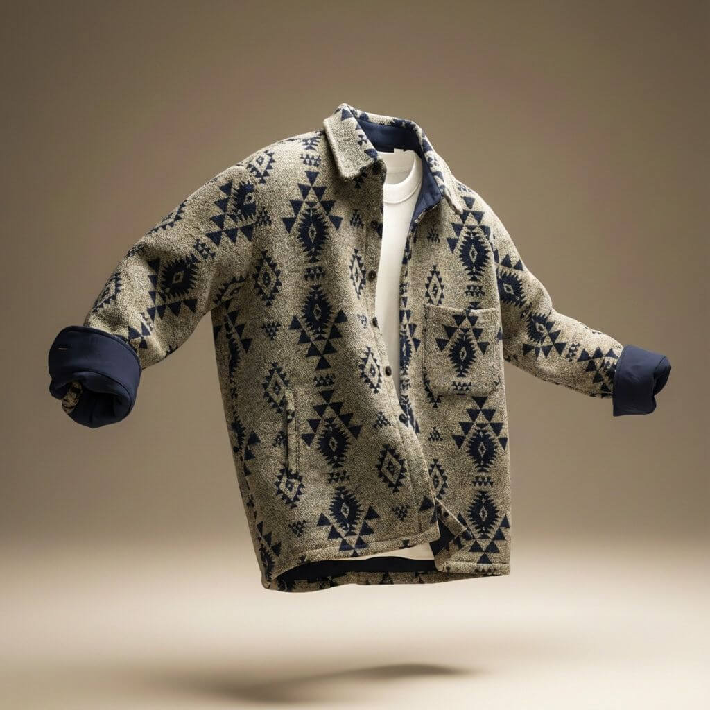 Milo | Wolmix overshirt voor heren - Beige marineblauw